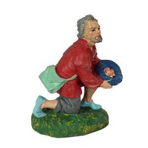 Christmas Nativity Beggar Kneeling Blind Man Hat 4" Paper Mache Hand Painted VTG